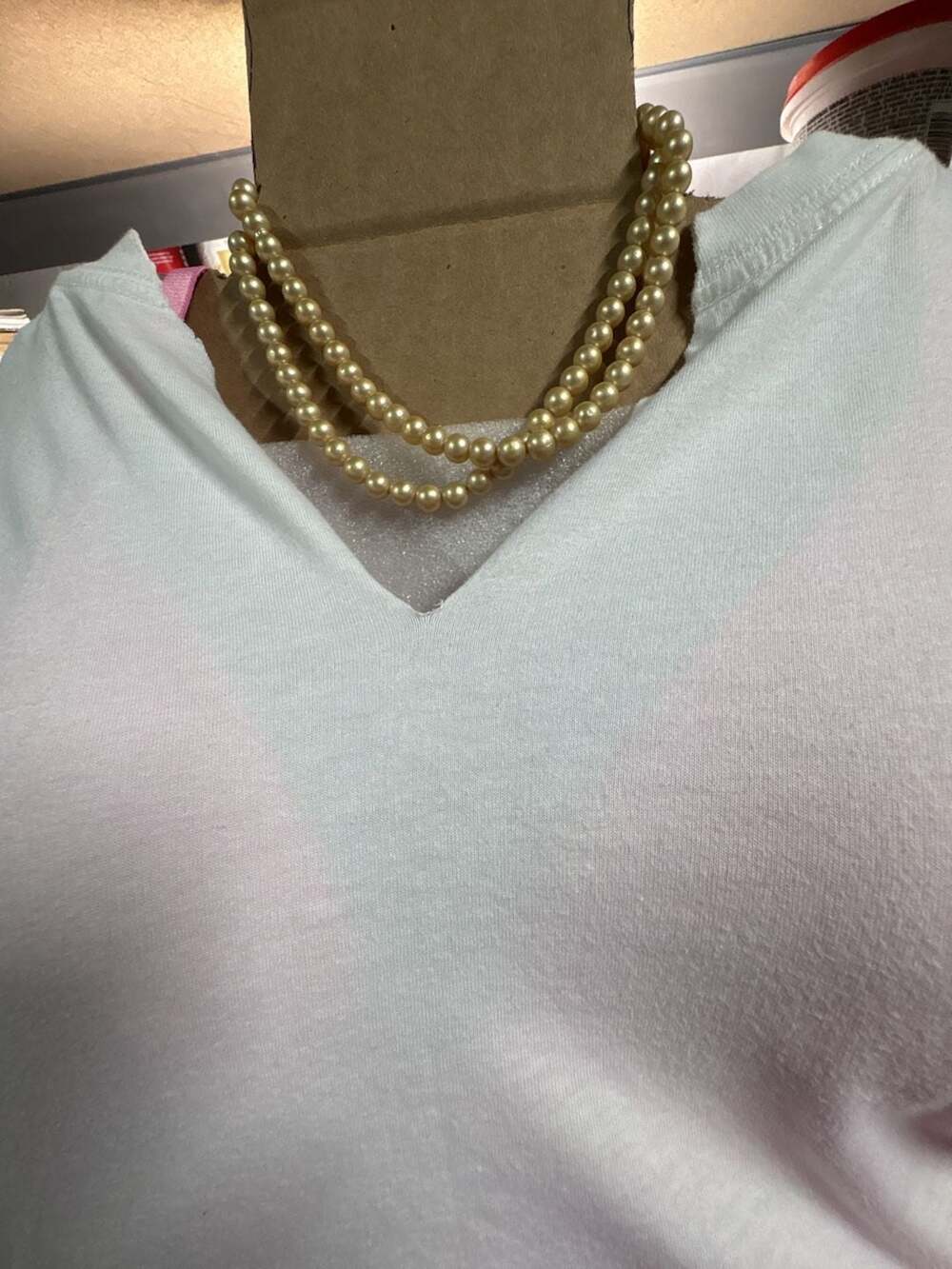 Vintage Double Strand Glass Faux Pearl Necklace Sterling Clasp